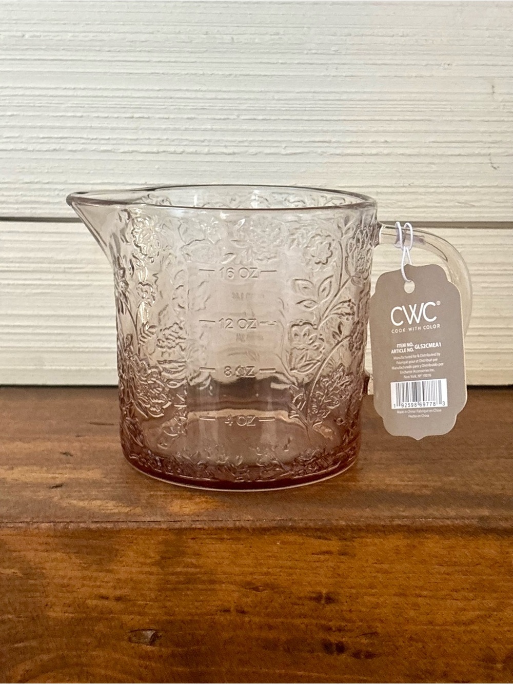 CWC Cook With Color Floral Glass Measuring Cup 16oz ~ 2 Cups NEW